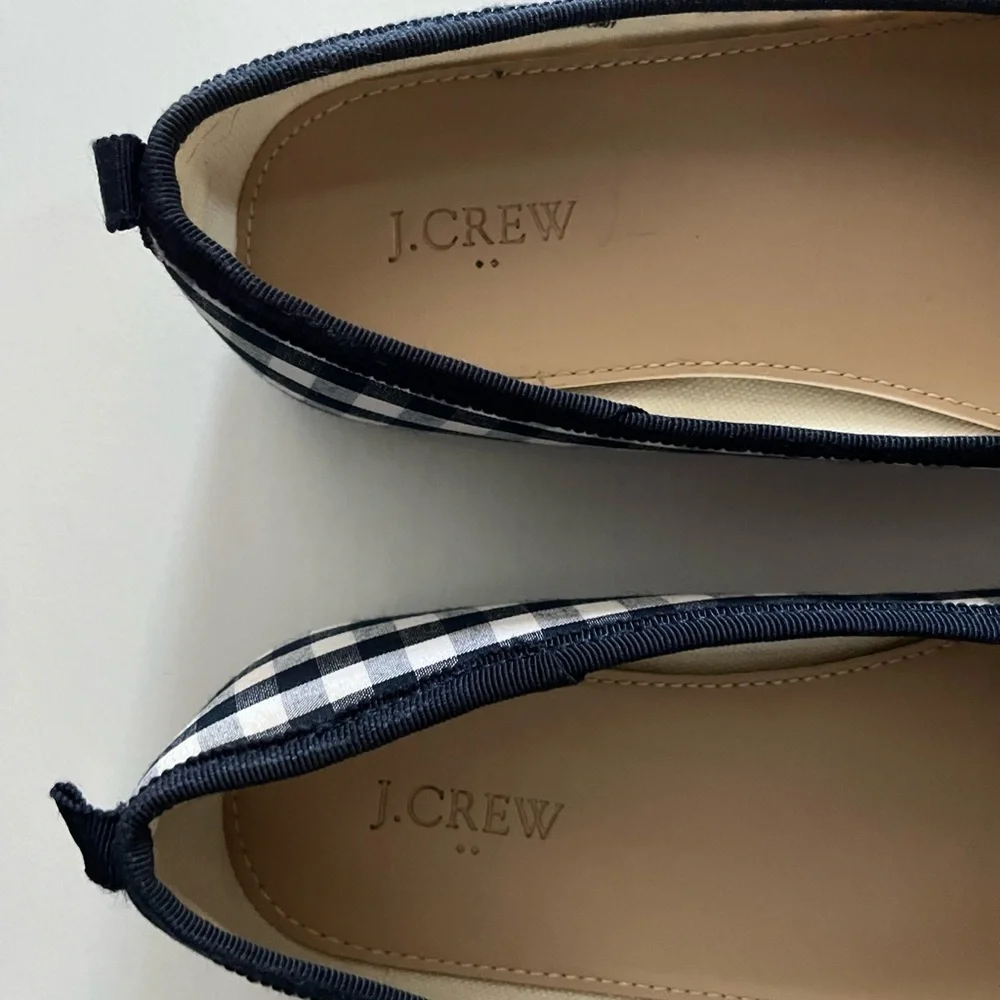 J.Crew Crewcuts Little Girl Gingham Checkered Ballet Flats Navy Size 3 GUC